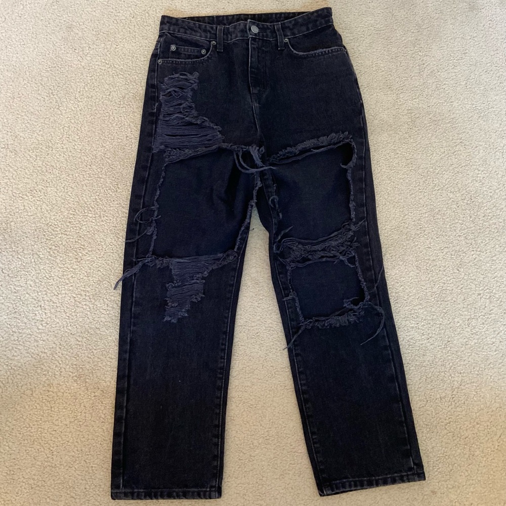Carmar Denim Black Straight Leg Ripped Jeans